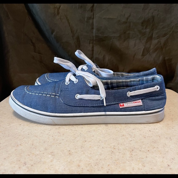 Alpine Swiss Boat Shoes Lace Up Loafers Blue Chambray Fabric Women 11 USED - Picture 5 of 7
